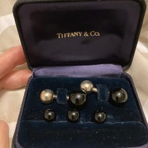 Black Onyx Tiffany Cuff Link & Stud Set